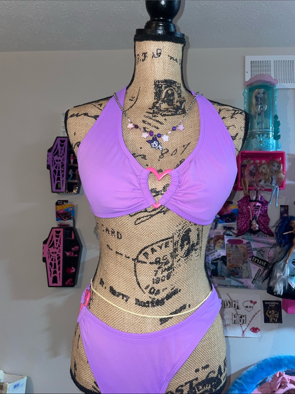Women’s Purple With Pink Heart-Accent Bikini Set